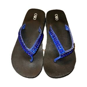 Cato Blue and Black Beaded Sandals Women’s 8M